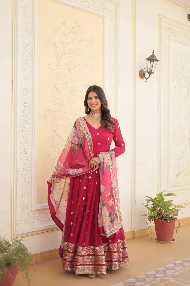 KA 1103 Embroidery Faux Georgette Gown With Dupatta Wholesale Price In Surat